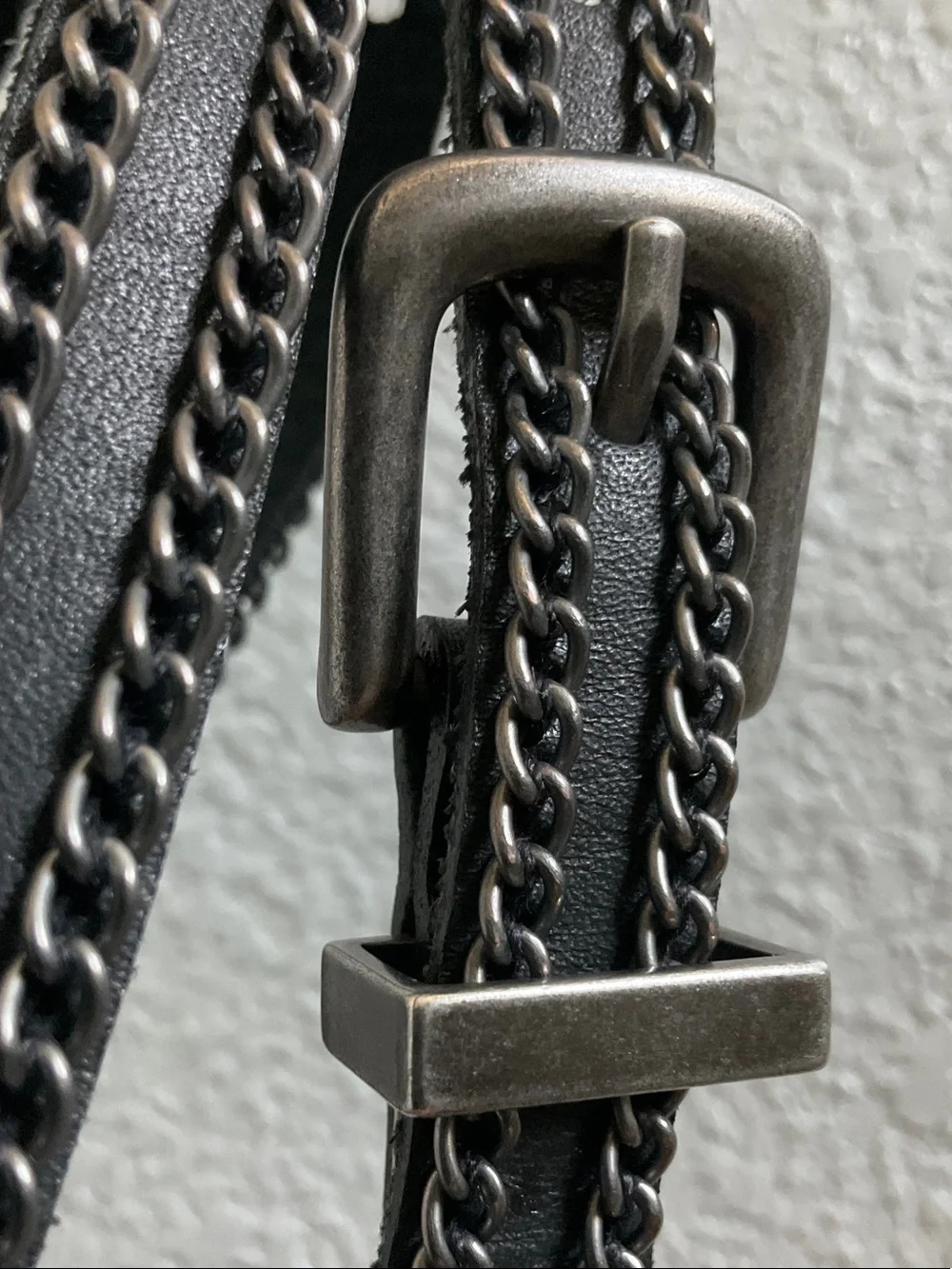 Black Leather Chain-Trim women belt
